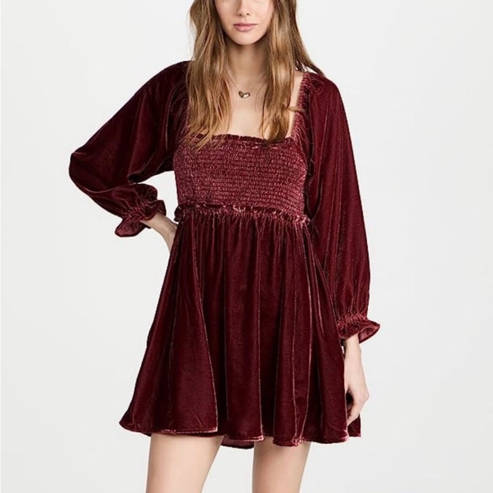 Free People Daphne Dress XS Smocked Velvet Strappy Back Fairy Whimsigoth